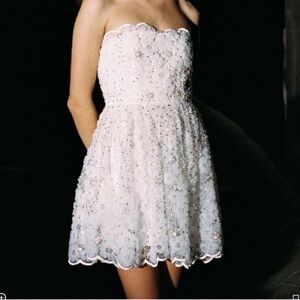 Self-Portrait White Embellished Strapless Dress